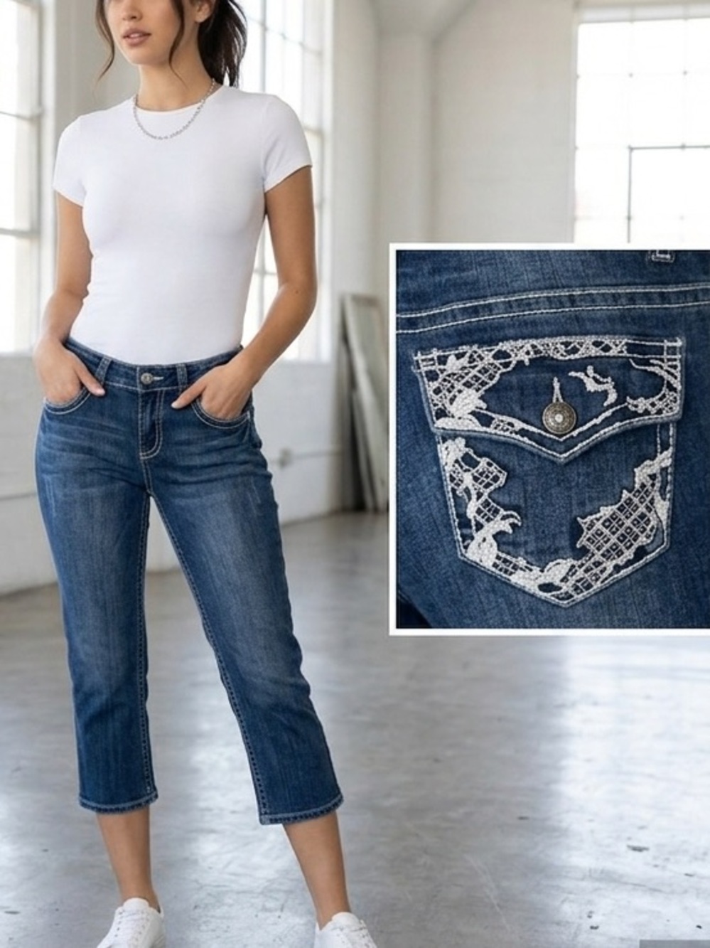 Y2K Vtg Denim Cropped Capris Jeans Cotton Size 8 2000s